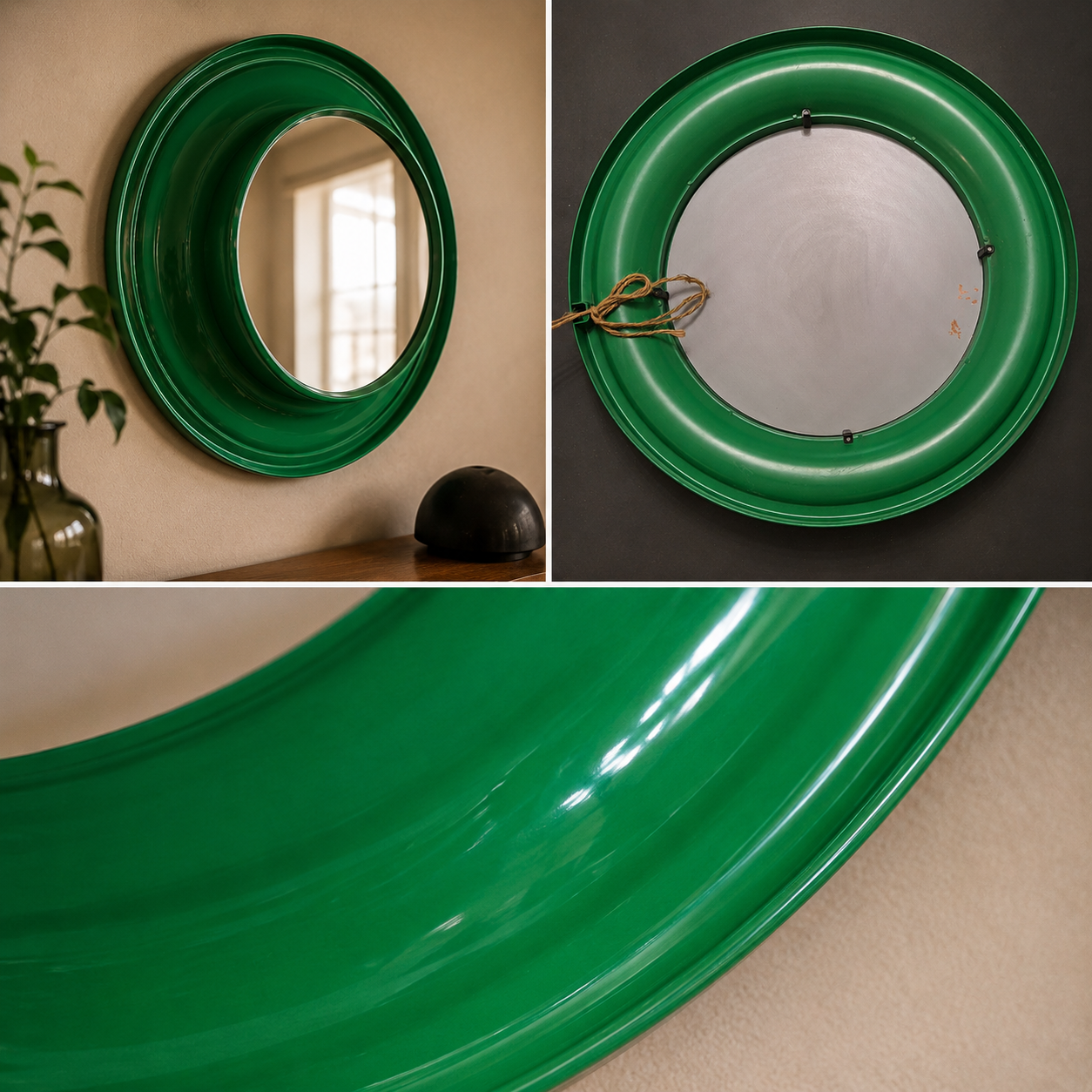 Emerald Green Space Age Mirror detail and back view