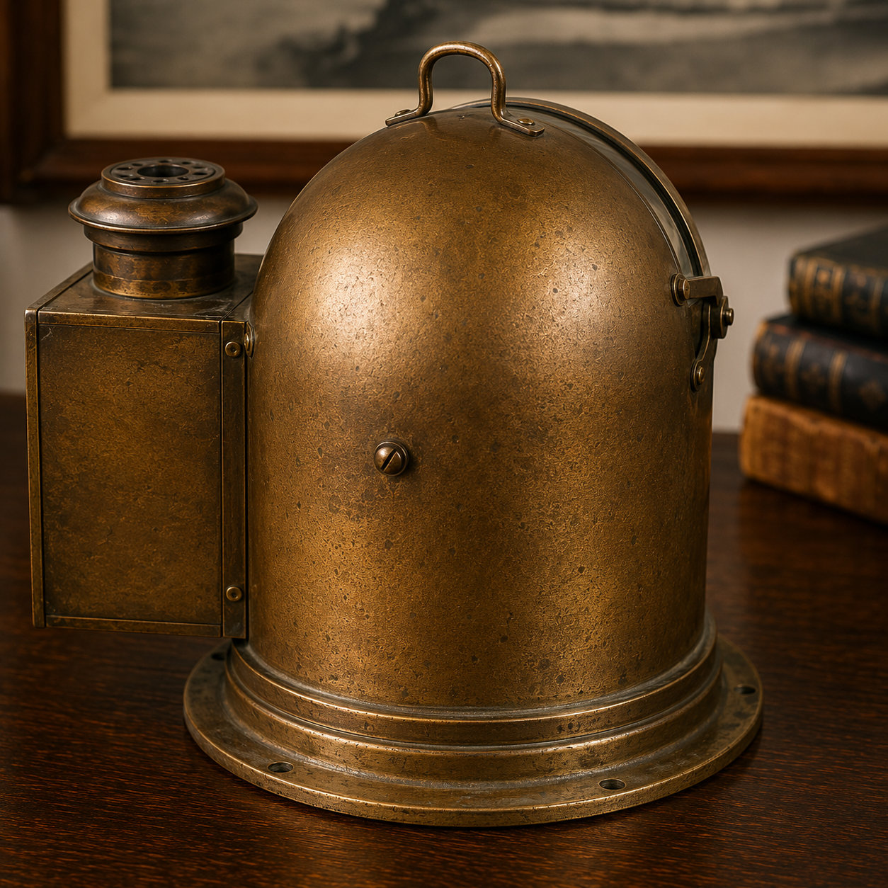Sestrel brass marine compass rear view with dome cover closed